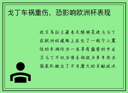 戈丁车祸重伤，恐影响欧洲杯表现